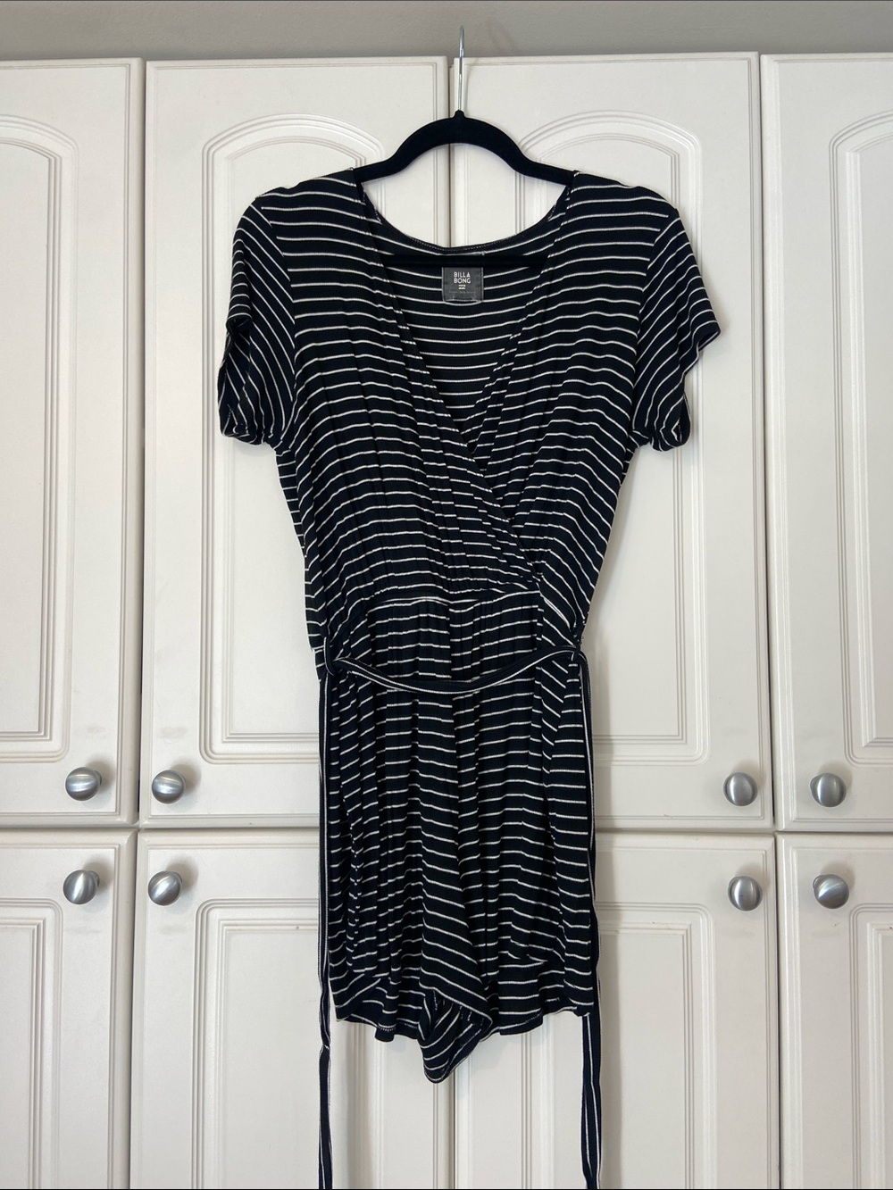 Billabong Black and White Striped Women's Wrap Style Romper